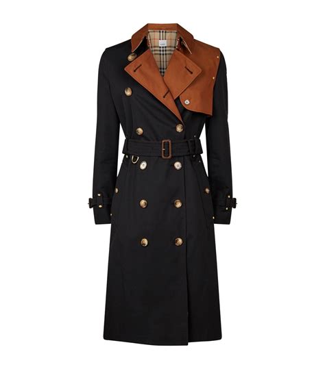 burberry camicie two tone cotton gabardine trench coat in black|burberry gabardine vintage check.